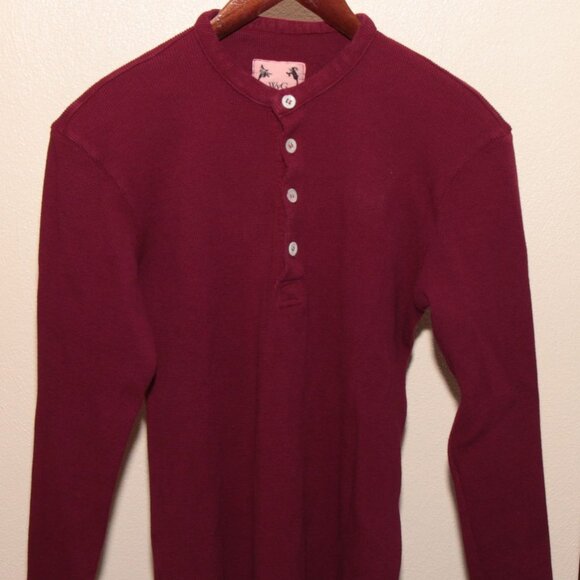 Wolf Vs Goat Burgundy Waffle Knit Henley XS Made in USA - Picture 1 of 4